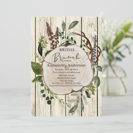 Rustic Boho Floral Bridal Brunch Kaart (Staand voorkant)