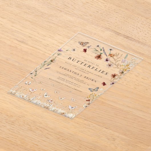 Rustic Boho Floral Butterflies Vrijgezellenfeest Acryl Uitnodigingen (Laagn)