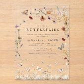 Rustic Boho Floral Butterflies Vrijgezellenfeest Acryl Uitnodigingen (Voorkant)