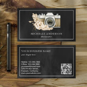 Rustic Boho Floral Camera QR Code Fotograaf Visitekaartje