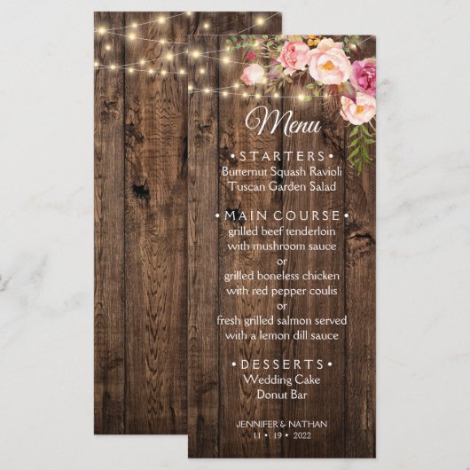 Rustic Boho Floral Country Wedding Menu (Voorkant / Achterkant)
