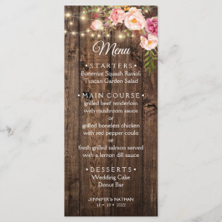 Rustic Boho Floral Country Wedding Menu