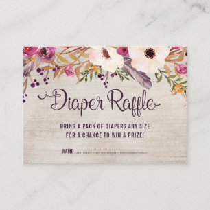 Rustic Boho Floral Diaper Raffle Card Tribal Baby Informatiekaartje