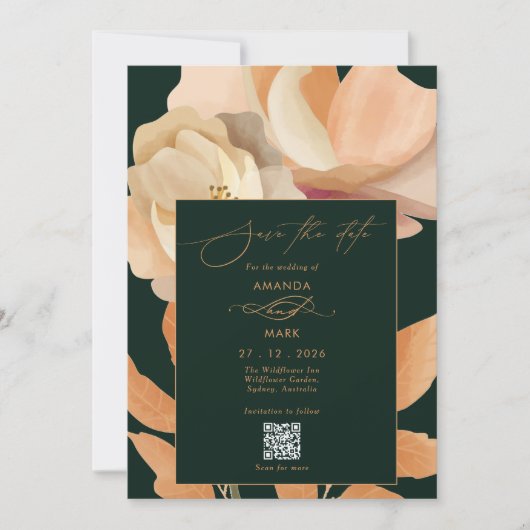 Rustic Boho Floral Green Save the date Uitnodiging (Voorkant)