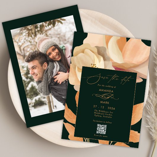 Rustic Boho Floral Green Save the date Uitnodiging