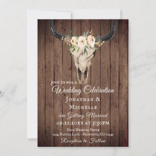 Rustic Boho Floral Koe Skull op Barnwood Wedding Kaart