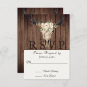 Rustic Boho Floral Koe Skull op Barnwood Wedding RSVP Kaartje (Voorkant / Achterkant)