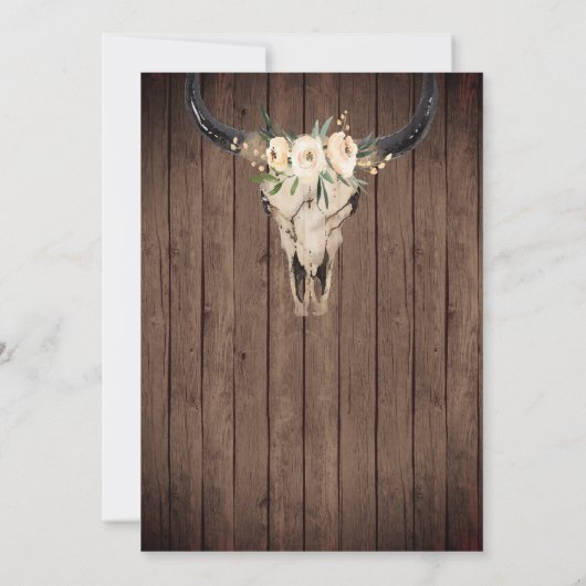 Rustic Boho Floral Koe Skull op Barnwood Wedding Save The Date (Achterkant)