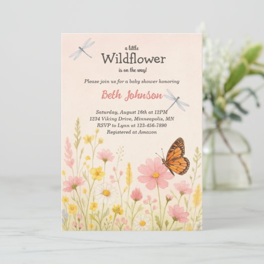 Rustic Boho Floral Little Wildflower Baby shower Kaart (Staand voorkant)