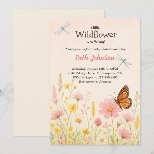 Rustic Boho Floral Little Wildflower Baby shower Kaart (Voorkant / Achterkant)