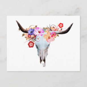 Rustic Boho Floral Longhorn Skull Briefkaart