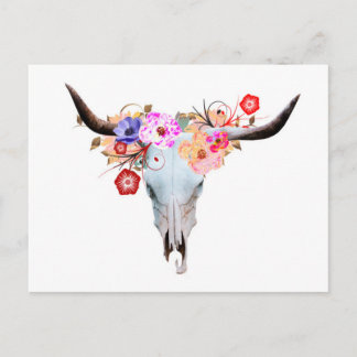 Rustic Boho Floral Longhorn Skull Briefkaart