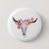 Rustic Boho Floral Longhorn Skull Ronde Button 5,7 Cm (Voorkant)