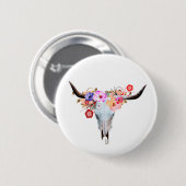 Rustic Boho Floral Longhorn Skull Ronde Button 5,7 Cm (Voorkant /achterkant)