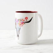 Rustic Boho Floral Longhorn Skull Tweekleurige Koffiemok (Voorkant rechts)