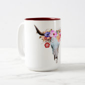 Rustic Boho Floral Longhorn Skull Tweekleurige Koffiemok (Voorkant links)