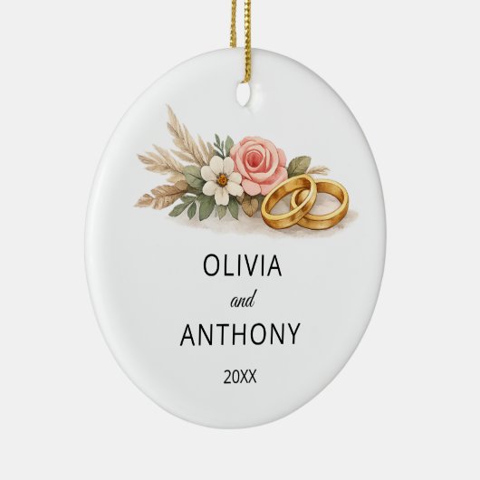 Rustic Boho Floral Pink Rose Wedding Name Ornament (Rechts)