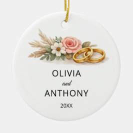 Rustic Boho Floral Pink Rose Wedding Name Ornament