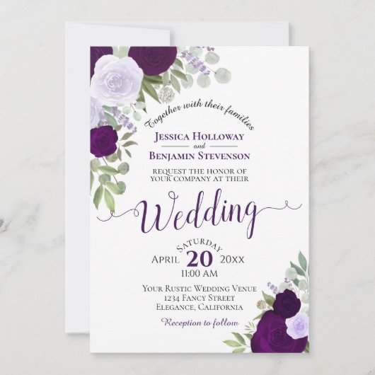 Rustic Boho Floral Plum & Dusty Paars Wedding Kaart (Voorkant)