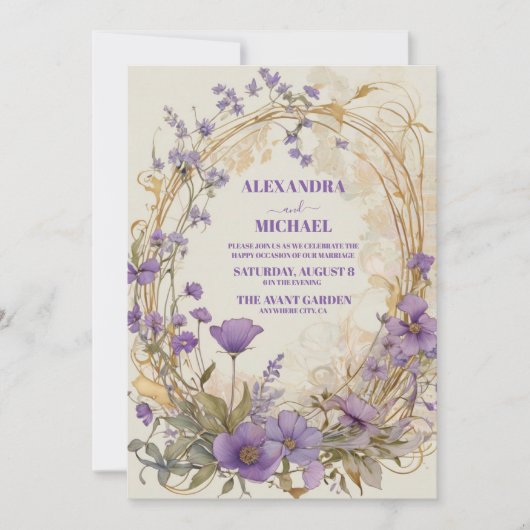 Rustic Boho Floral Plum & Dusty Paars Wedding Kaart (Voorkant)