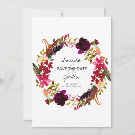Rustic Boho Floral redt de datum van de bruiloft Save The Date (Voorkant)