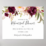 Rustic Boho Floral Rehearsal Dinner Welcome Sign Poster<br><div class="desc">Dit mooie boho floral rehearsal welkomstbord is perfect voor een moderne trouwrepetitie. Het ontwerp is voorzien van roze,  paarse,  rode en bogundy waterverf pinda's die zich groepeert in elegante bouquets met groen bladeren,  die de natuur inspireren.</div>