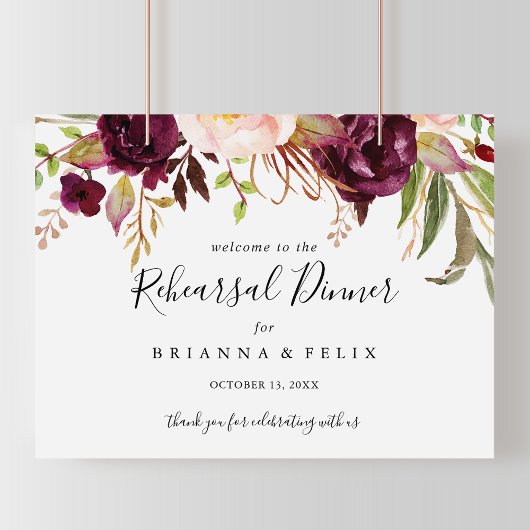 Rustic Boho Floral Rehearsal Dinner Welcome Sign Poster