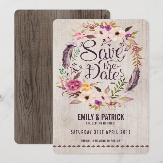 Rustic Boho Floral Save the Date Invitation (Voorkant / Achterkant)