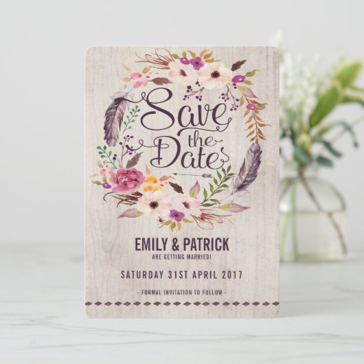 Rustic Boho Floral Save the Date Invitation (Staand voorkant)