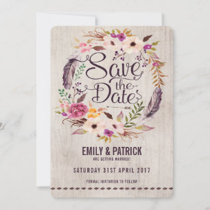 Rustic Boho Floral Save the Date Invitation