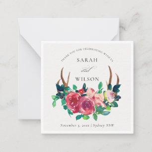 Rustic Boho Floral Stag Antlers Weddenschap Notitiekaartje