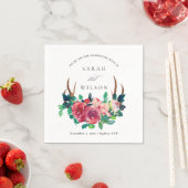 Rustic Boho Floral Stag Antlers Weddenschap Servet (Insitu)