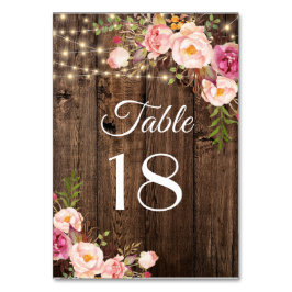 Rustic Boho Floral String Lights Wedding Table Kaart