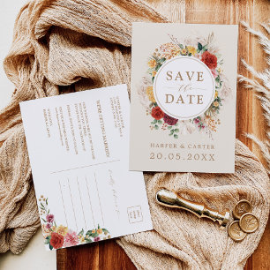 Rustic Boho Floral Tropical Pampas Grass Wedding Aankondigingskaart