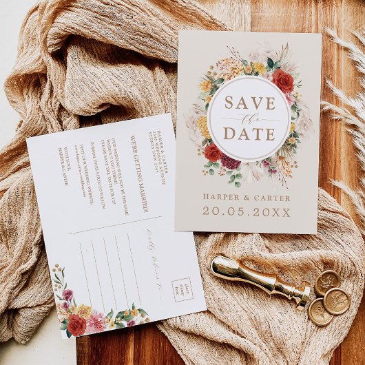 Rustic Boho Floral Tropical Pampas Grass Wedding Aankondigingskaart