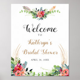 Rustic Boho Floral Waterverf Vrijgezellenfeest Sig Poster