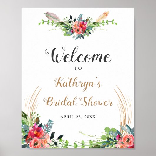 Rustic Boho Floral Waterverf Vrijgezellenfeest Sig Poster (Voorkant)