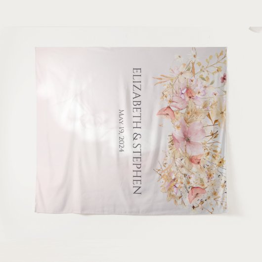 Rustic Boho Floral Wedding Backdrop Wandkleed (Voorkant (horizontaal))