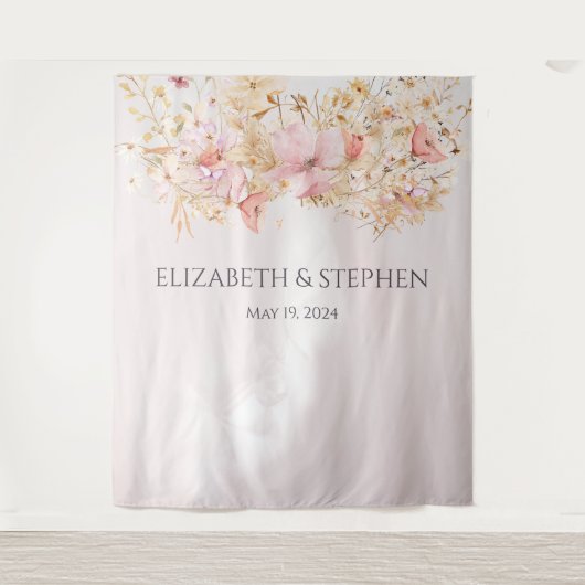 Rustic Boho Floral Wedding Backdrop Wandkleed (Voorkant)