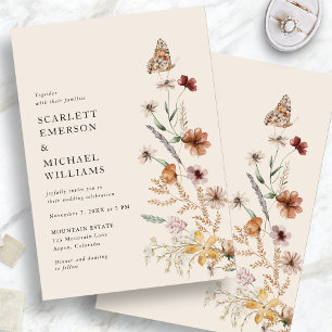 Rustic Boho Floral Wedding Invitations Kaart
