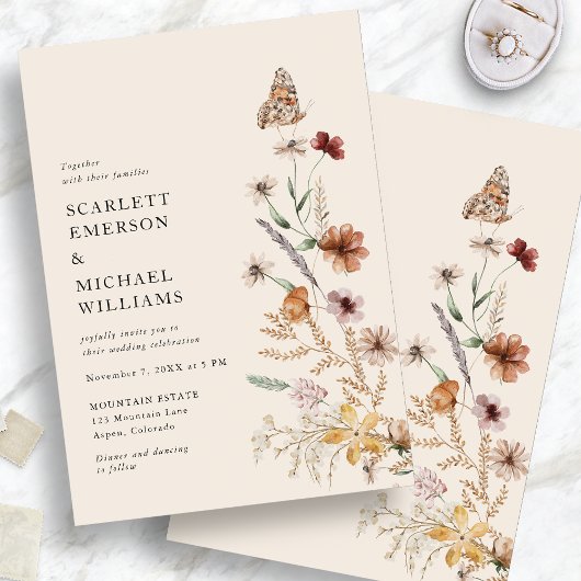 Rustic Boho Floral Wedding Invitations Kaart