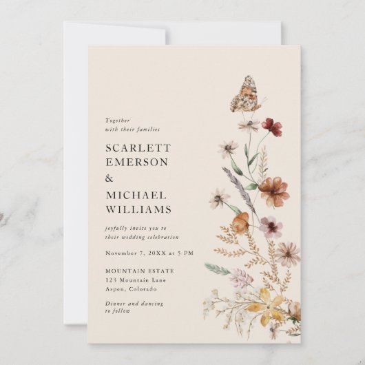 Rustic Boho Floral Wedding Invitations Kaart (Voorkant)