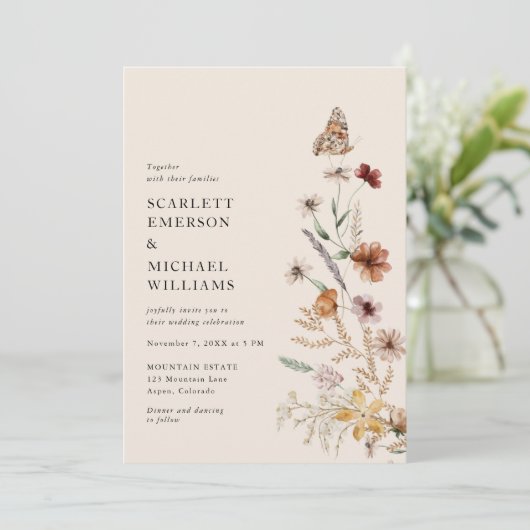 Rustic Boho Floral Wedding Invitations Kaart (Staand voorkant)