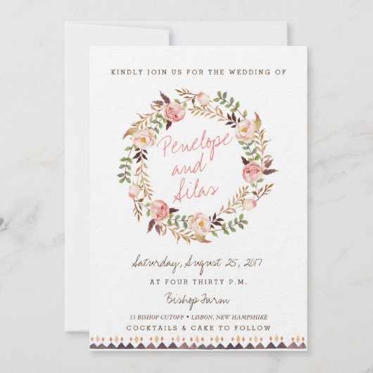 Rustic Boho Floral Wedding Invitations Kaart (Voorkant)