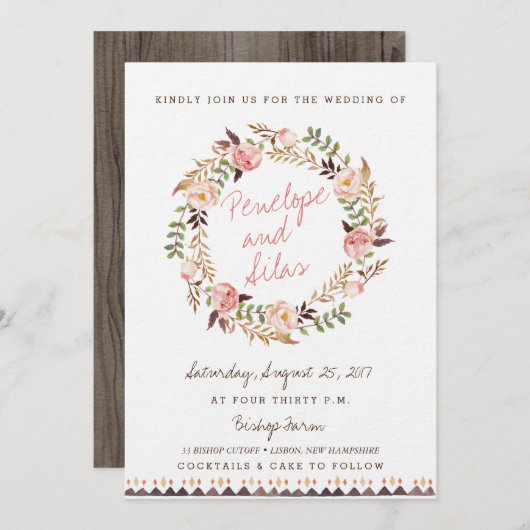 Rustic Boho Floral Wedding Invitations Kaart