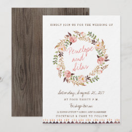 Rustic Boho Floral Wedding Invitations Kaart