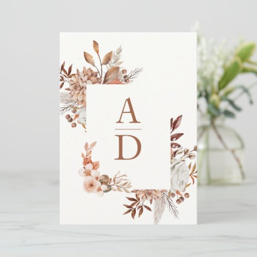 Rustic Boho Floral Wedding Kaart (Staand voorkant)