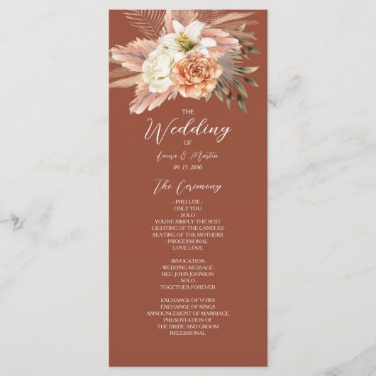 Rustic Boho Floral Wedding Programmakaart (Voorkant)