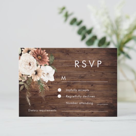 Rustic Boho Floral Wedding RSVP Kaartje (Staand voorkant)