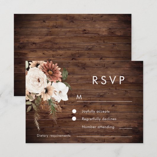 Rustic Boho Floral Wedding RSVP Kaartje (Voorkant / Achterkant)